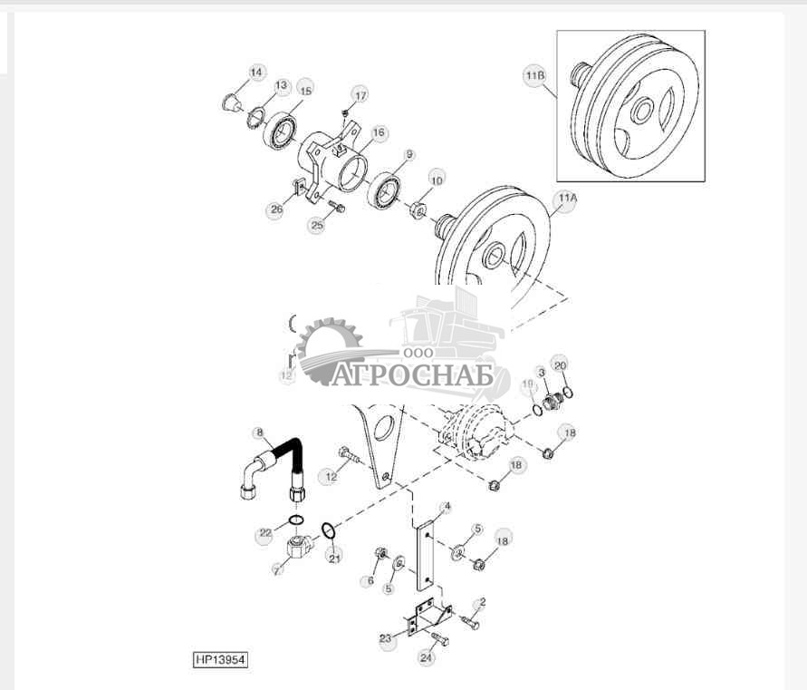 Крепление и шкив насоса мотовила  ленточного подборщика 